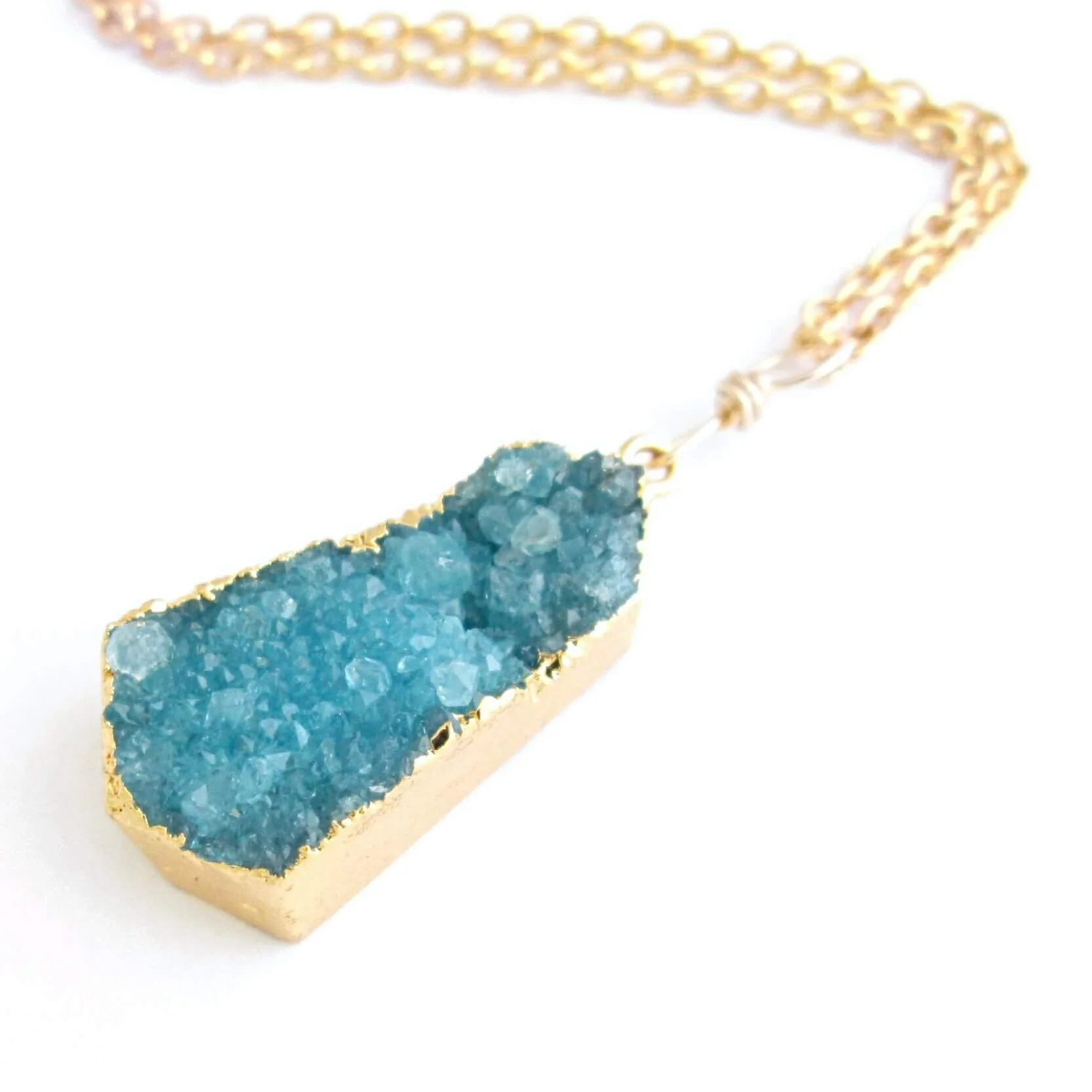 Aqua Blue Druzy Pendant Electroplated in Gold CindyLouWho2
